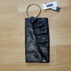 GLAM black metallic wristlet with metal hoop NWT